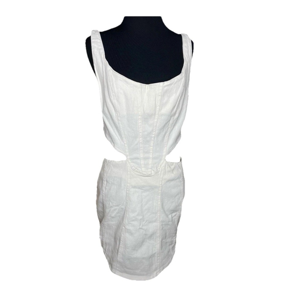 ZARA Cut Out Denim Dress L 12  White Sides Blogger Fave Zip Stretch barbie